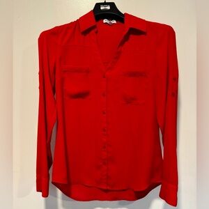 Express Red Button-Front Women's Blouse